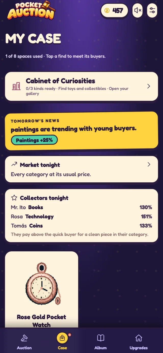 Your case: tomorrow’s market news, tonight’s collectors and their prices, and your first find.