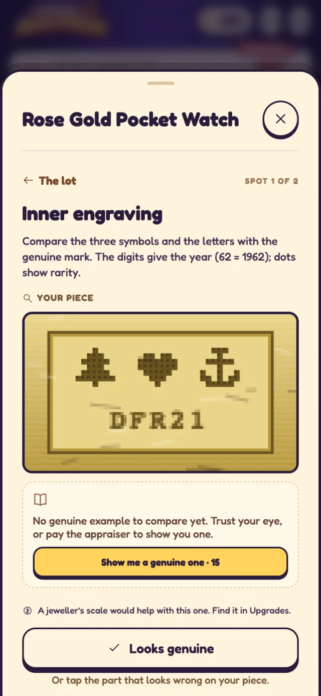 The clue page: compare the engraving on your pocket watch with a genuine mark.
