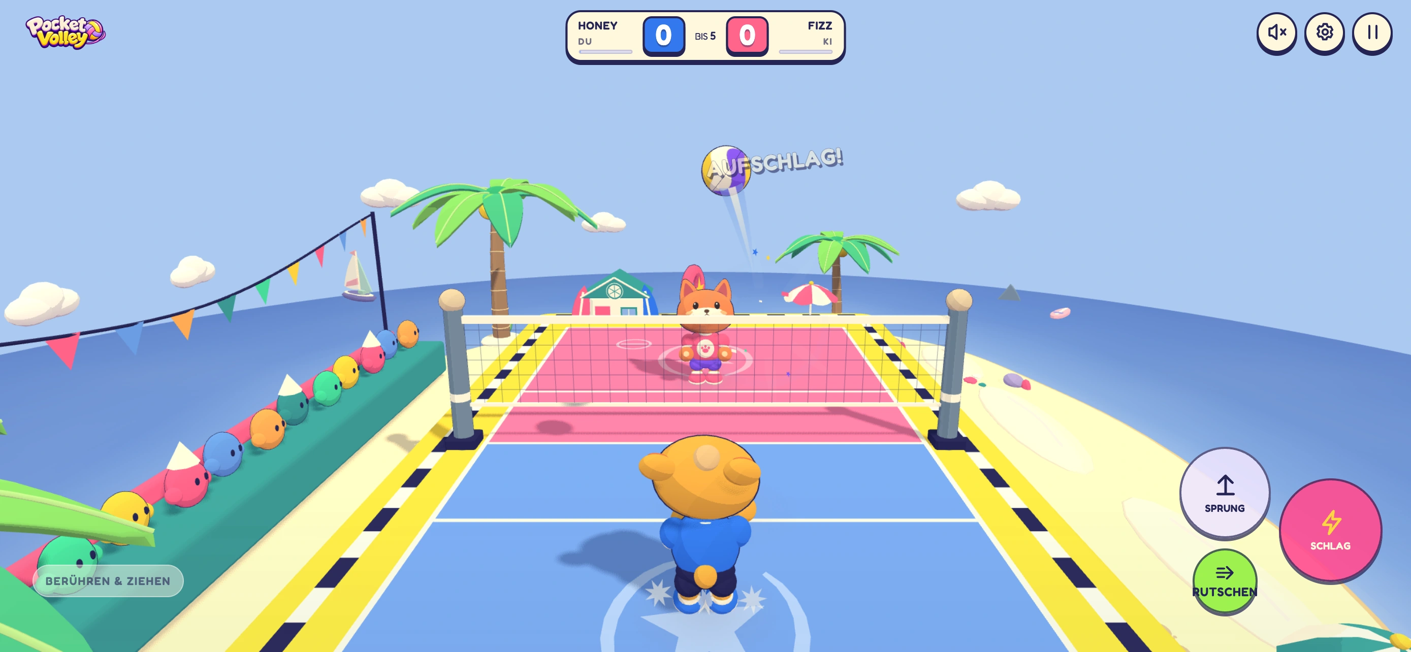 Ein Volleyballmatch auf der Pop-Insel.