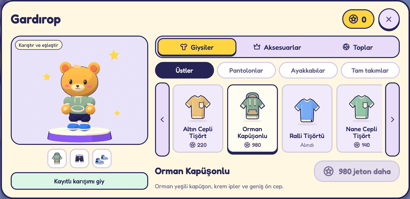 Dostun için kıyafetler ve aksesuarlarla dolu gardırop.