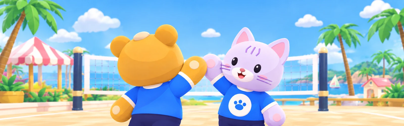 Honey and Miso share a high-five by the court.